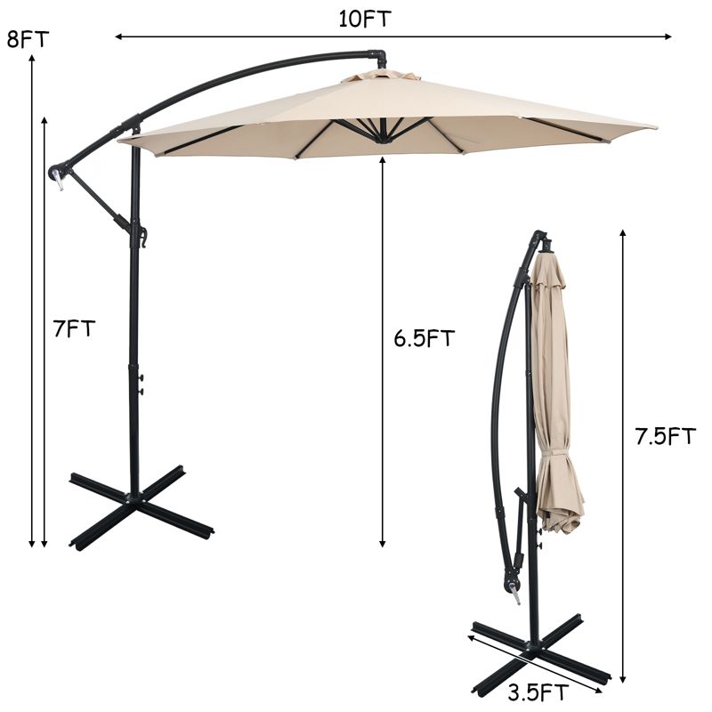 Tangkula 10FT Patio Offset Umbrella 8 Ribs Cantilever Umbrella w/Crank for Poolside Garden, 4 of 13