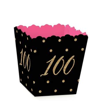 Big Dot of Happiness Chic 100th Birthday - Pink, Black and Gold - Party Mini Favor Boxes - Birthday Party Treat Candy Boxes - Set of 12