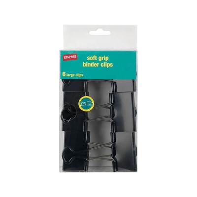 Staples Large Soft Grip Binder Clips Black 2" Size with 1" Capacity 13726