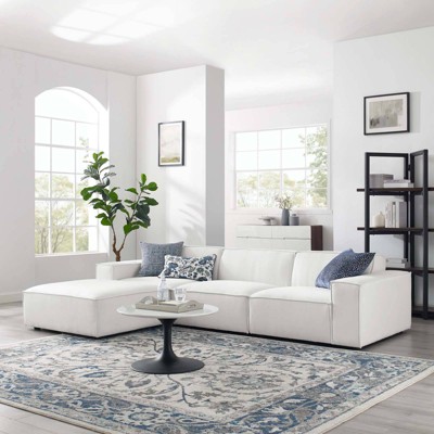White Velvet 4-Piece Sectional Sofa with Ottoman
