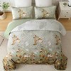 Queen Size Quilt Set, 3 Pieces Green - Brown Floral Microfiber Coverlet - 3 of 4
