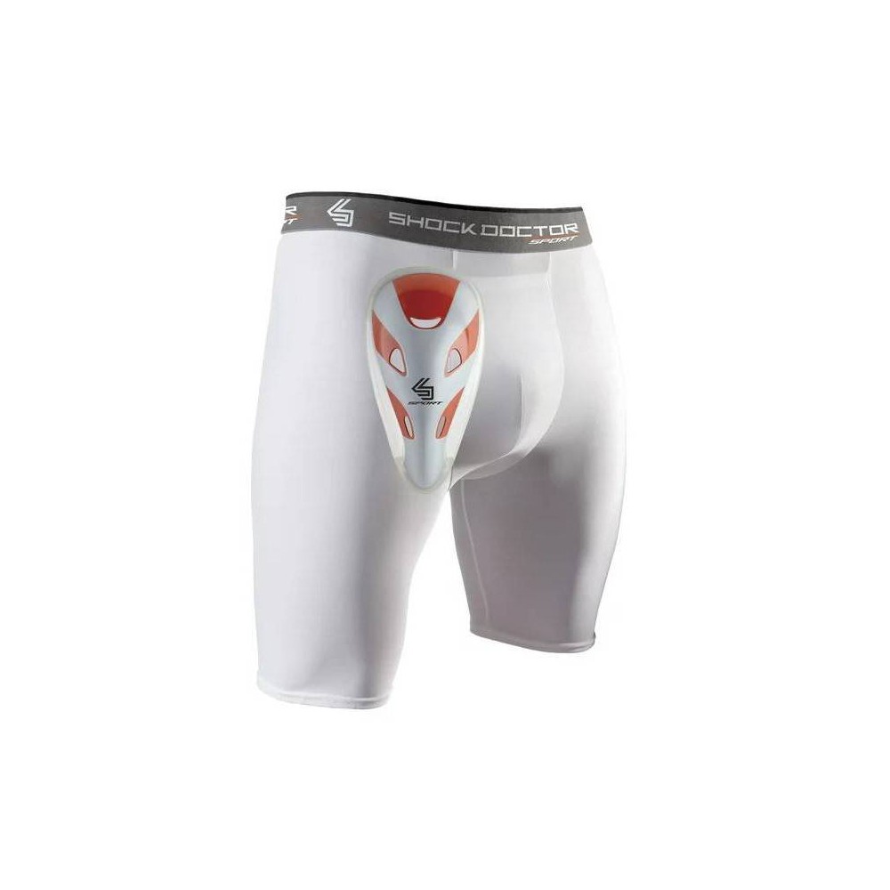 Shock Doctor Compression Shorts with Protective Cups Adult M - White