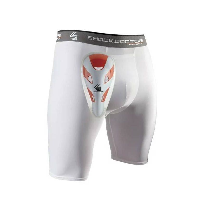 Shock Doctor Compression Shorts with Protective Cups Youth - White, 1 of 4