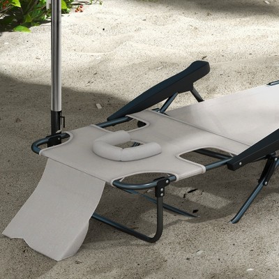 Cream White Mesh Fabric Reclining Outdoor Chaise Lounge Chair with Arms