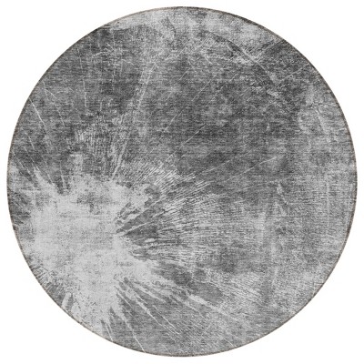 Gray Charcoal And Silver Abstract Washable Indoor Outdoor Area Rug