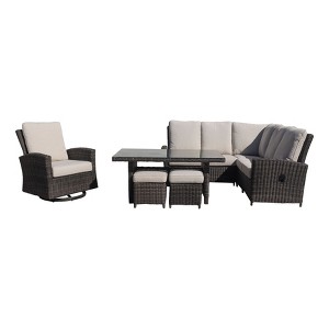 Courtyard Casual Cheshire 7 pc Chow Dining Recline Sectional Set with Swivel Glider and Ottomans - 1 of 4