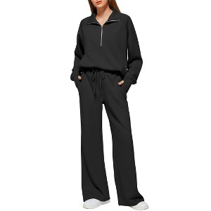 Coolmee Women 2 Piece Outfits Sweatsuit Long Sleeve Sweatshirt Wide Leg Sweatpants Tracksuit Sweat Lounge Matching Set - 1 of 4