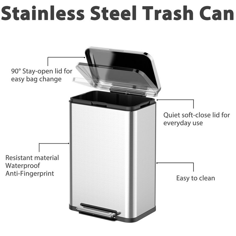 WhizMax Trash Can Combo Set, Stainless Steel Step Tread Trash Can, 4 of 11