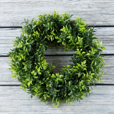 Round Artificial Opal Basil Leaf 11.5" Wreath 11.5" - Pure Garden