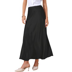 INSPIRE CHIC Women's Satin High Waisted Elastic Waistband Casual Flowy Elegant Maxi Skirt - 1 of 4