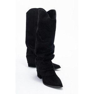Elaris - Black Gusseted Block Heel Knee-High Boot (Women) | Prologue Shoes - 1 of 4