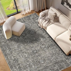 Washable Area Rug Large - Non Slip Stain Resistant Ultra Thin Foldable Distressed Vintage Floral Carpet for Living Room Nursery Home - 1 of 4