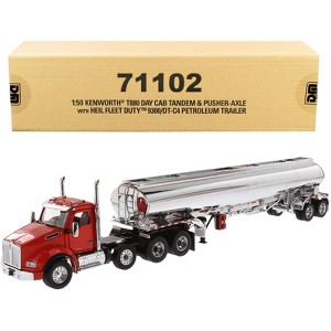 Kenworth T880 Day Cab Tandem Truck w/Pusher-Axle & Petroleum Tanker Trailer Red & Chrome 1/50 Diecast Model by Diecast Masters - 1 of 4