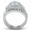 Pompeii3 1 1/2 Ct Cushion Halo Round Diamond Engagement Wedding Ring Set 10k White Gold - 3 of 4