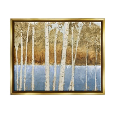 Stupell Industries Birch Tree Lake Landscape Blue Gold Nature Painting
