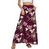 Women's 2025 Maxi A-Line Skirt - Elastic High Waist Flowy Long Skirt with Pockets Flower Wine Red - 2 of 4