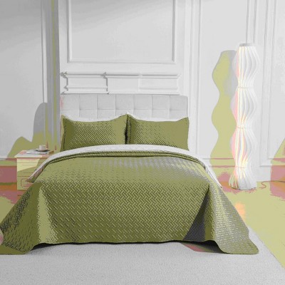 Legacy Decor 3 PCS Pinsonic Reversible All Season Bedspread Quilt Coverlet Oversized Queen Size Sage Color