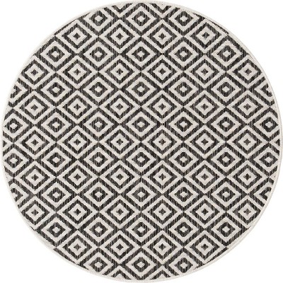 Costa Rica Black and White Round Outdoor Rug