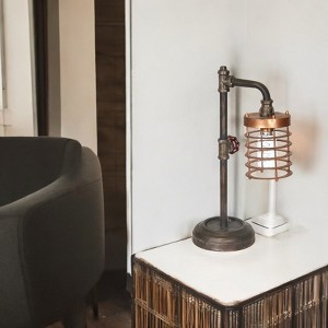 Sagebrook Home Industrial Style Metal Pipe Table Lamp, Bulb Included, Battery Operated, Black and Copper, 17.75"H - 1 of 4
