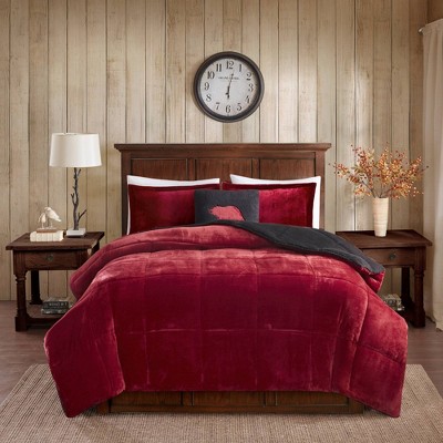 King Red and Black Plush Down Alternative Comforter Set