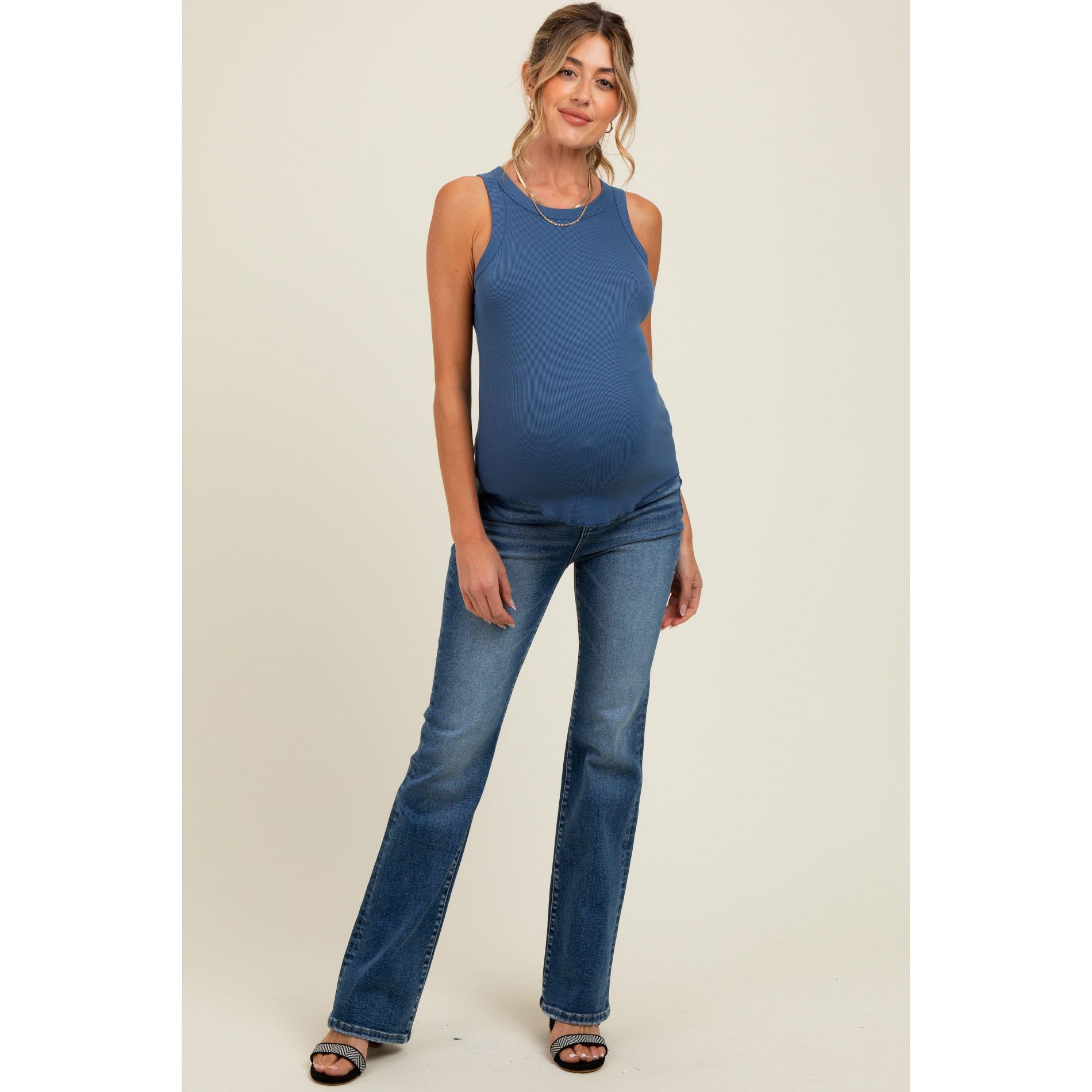 Pinkblush Blue Lightly Distressed Maternity Straight Leg Jeans