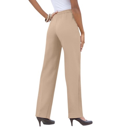 Roaman's Women's Plus Size Tall Classic Bend Over Pant - 20 T, Beige