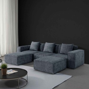 Combo Modular Sofa with 3 Seats for Living Room, Sectional Sofa with Ottoman, Sofa with Foam Filling and Corduroy Fabric-Coolbibila - 1 of 4