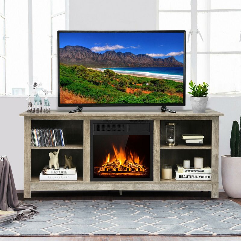 Costway 58'' 2-Tier Fireplace TV Stand W/18'' 1500W Electric Fireplace 65'', 3 of 13
