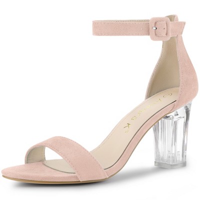 Allegra K Women's Ankle Strap Clear Heel Chunky Heels Sandals