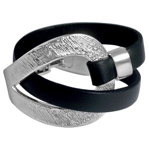 Zirconite Hook N Eye Genuine Leather Wrap Wristband Bracelet - Matte/Black, Women