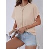 Women's Casual Waffle Knit Crew Neck Short Sleeve Loose Top - 3 of 4