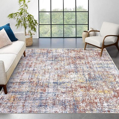 Modern Abstract Area Rug – Washable, Low Pile, Non-Slip, Non-Shedding Foldable Floor Carpet for Living Room, Bedroom, Kitchen