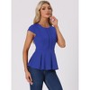 INSPIRE CHIC Women's Elegant Round Neck Cap Sleeve Solid Color Peplum Blouses - 3 of 4