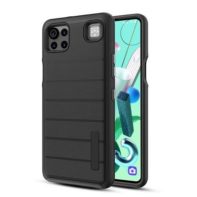 MyBat Fusion Protector Cover Case Compatible With Cricket Grand LG K92 5G - Black Dots Textured / Black