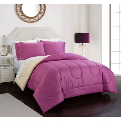 7pc King Roma Solid Reversible Bed in a Bag Comforter Set Purple - Casa Couture