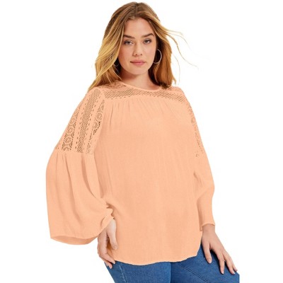 June + Vie by Roaman's Women's Plus Size Crochet-Trim Blouse