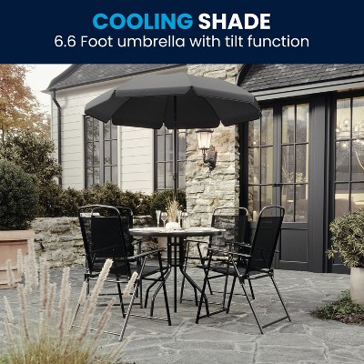 Nantucket 6-Piece Black Steel Patio Furniture Set with Umbrella