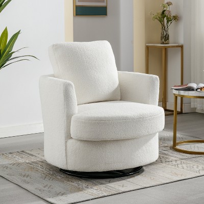 Hrinhom Swivel Barrel Chair,Modern Boucle Accent Chair with Metal Base
