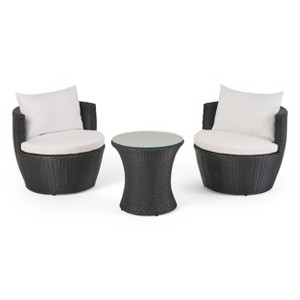 Christopher Knight Home Hayle Outdoor 3 Pieces Wicker Upholstered Chat Set with Aluminum Frame - 1 of 4