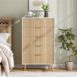 Zstar 5 Drawer Dresser for Bedroom, with Gold Metal Handles - 1 of 4