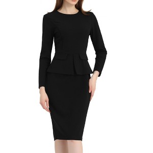 target black peplum dress Allegra K Women's Round Neck Bracelet Sleeve Peplum High Waist Work Office Pencil Dress X-Large Black