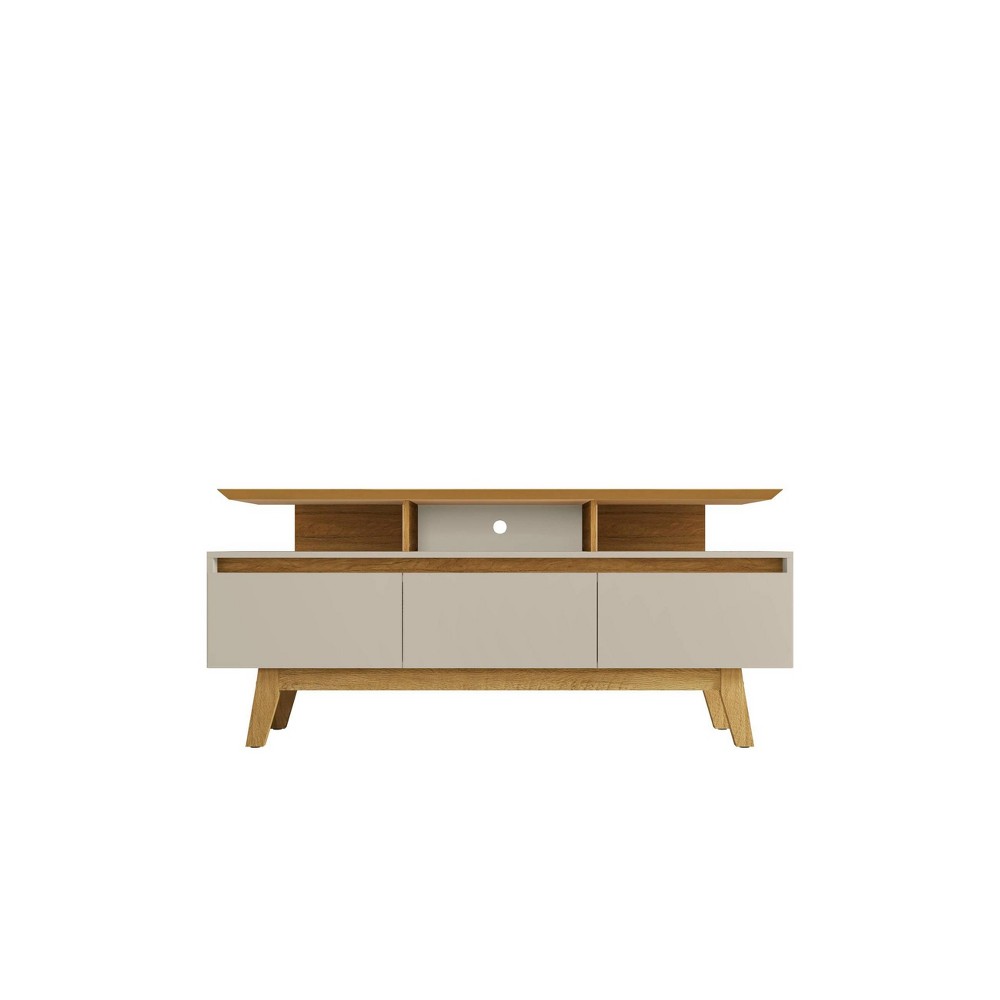 Yonkers TV Stand for TVs up to 60" Off White/Cinnamon - Manhattan Comfort: Mid-Century Modern Entertainment Center with Open Storage