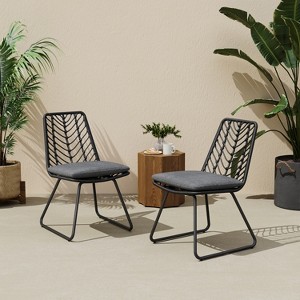 Gulches Outdoor Dining Chair Set of 2 - Weather Resistant with Polyethylene Rattan and Hairpin Legs, Gray - 1 of 4