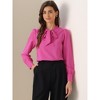 INSPIRE CHIC Women's Bow Tie Neck Elegant Long Sleeve Solid Work Office Blouse - 3 of 4