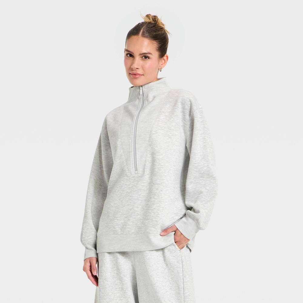 Women's Airy Sleek Deep Zip Pullover Sweatshirt - All In Motion™ Heather Gray XL