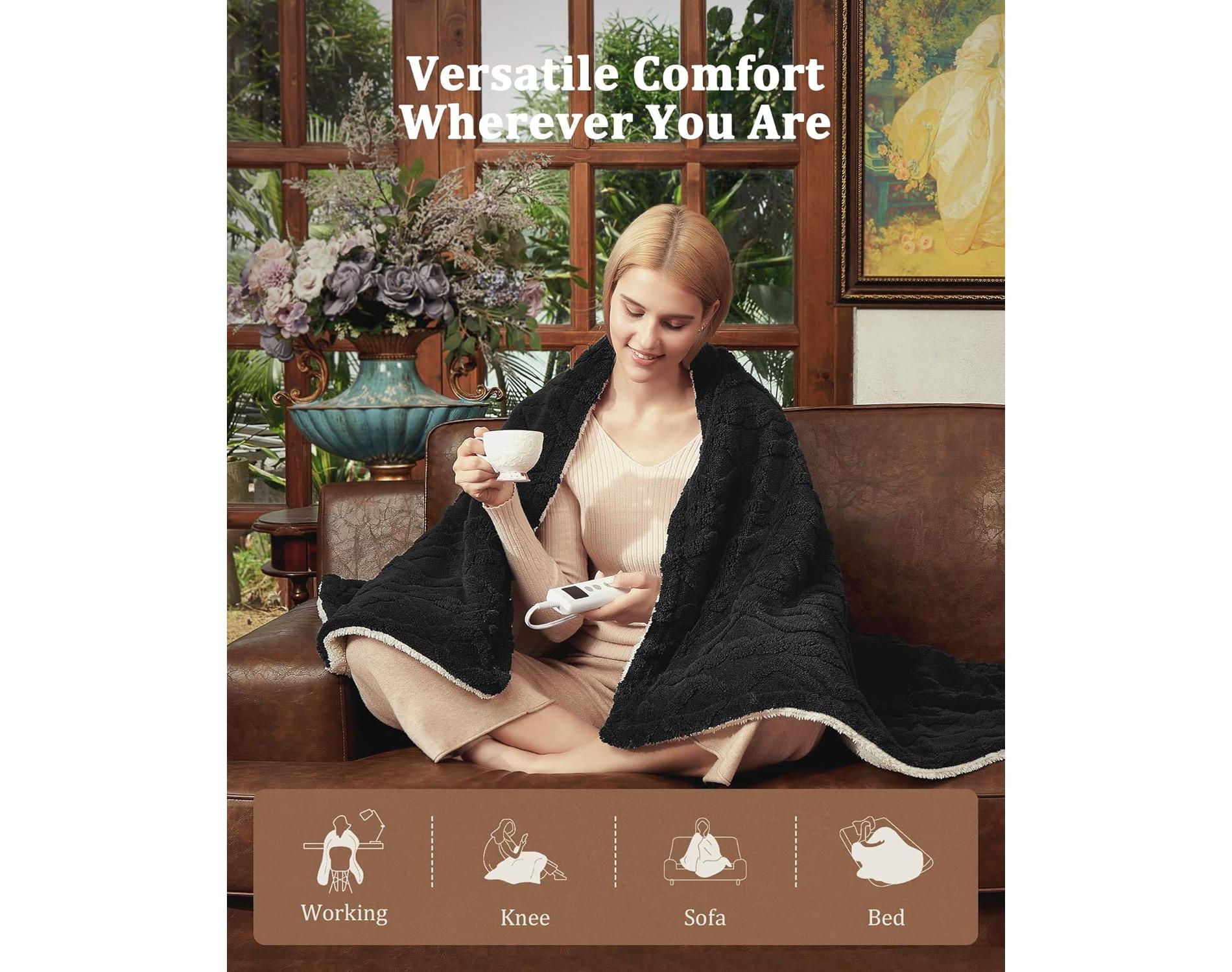 Fast Heating Blanket Throw, Thick Tufted Electric Machine Washable Heated Throw Blanket with 10 Heating Levels and 10 Time Settings