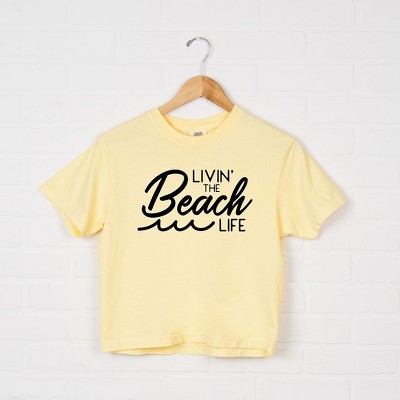 Simply Sage Market Women's Livin' The Beach Life Short Sleeve Relaxed Fit Cropped Graphic Tee