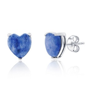 Bella Silver Sterling Silver, 3 Prong Heart Studs - Kyanite - Blue - 1 of 2