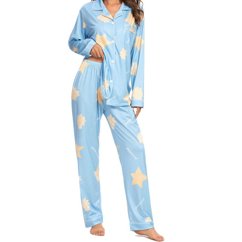 cheibear Womens Sleepwear Lounge Cute Print Nightwear with Pants Long Sleeve Pajama Set, 2 of 6
