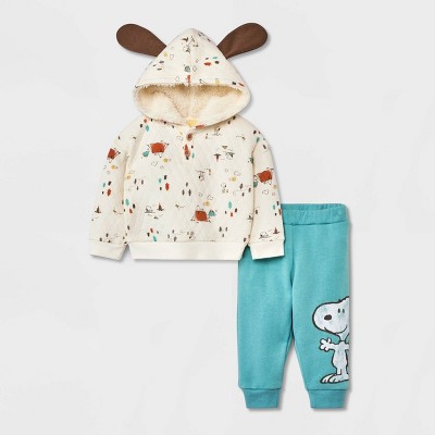 Image of Baby Boys' Snoopy Peanuts Top and Bottom Set - Green 0-3M